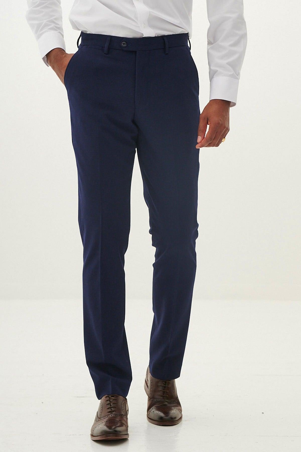 BROMLEY - Navy Check Trousers
