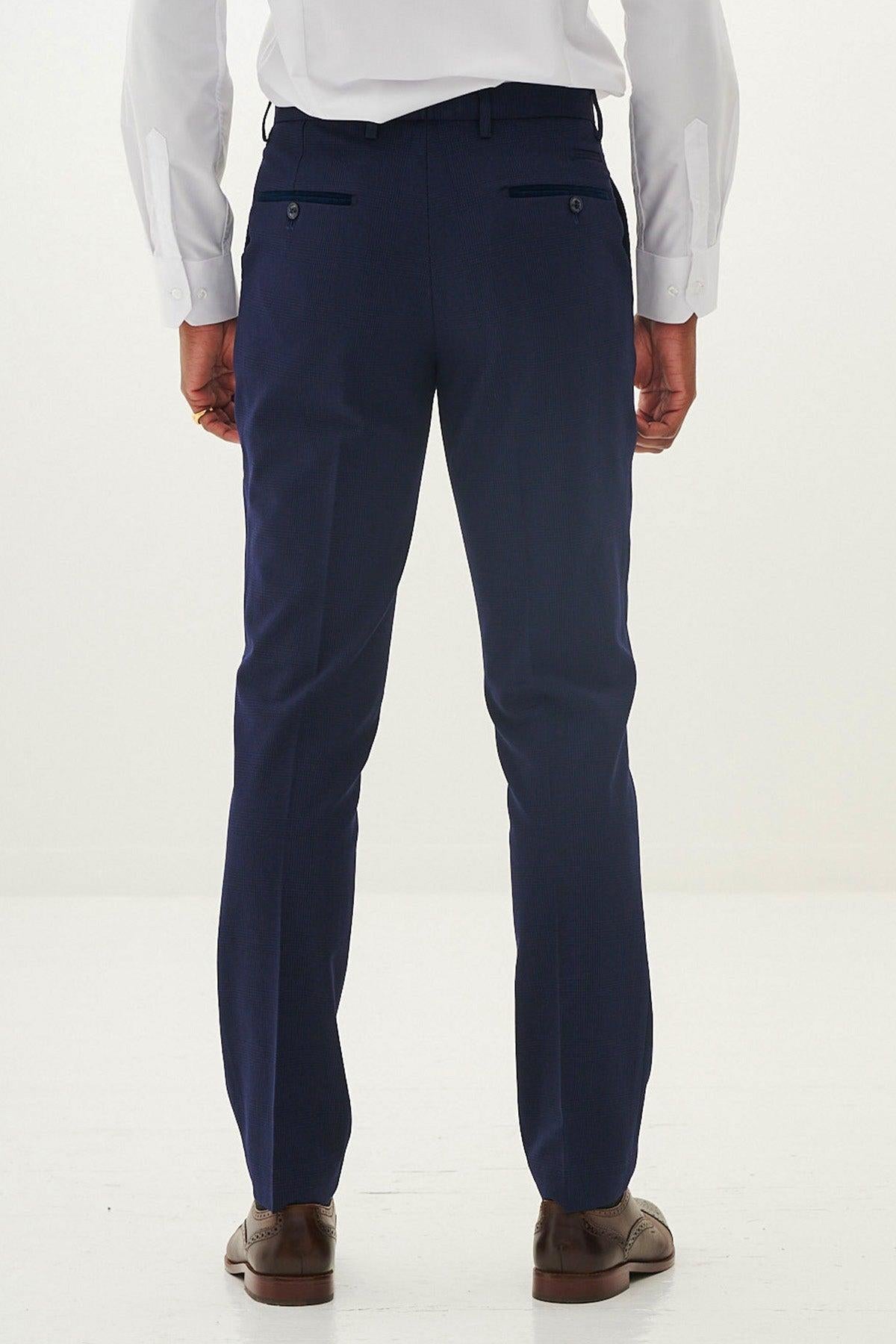 BROMLEY - Navy Check Trousers