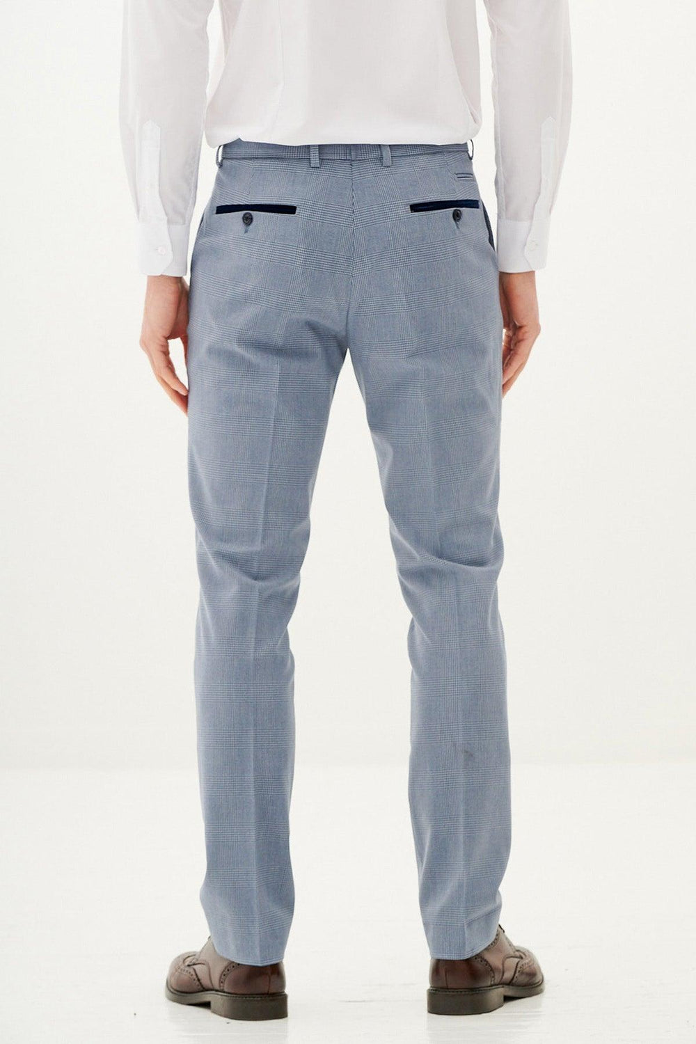 BROMLEY - Sky Blue Check Trousers