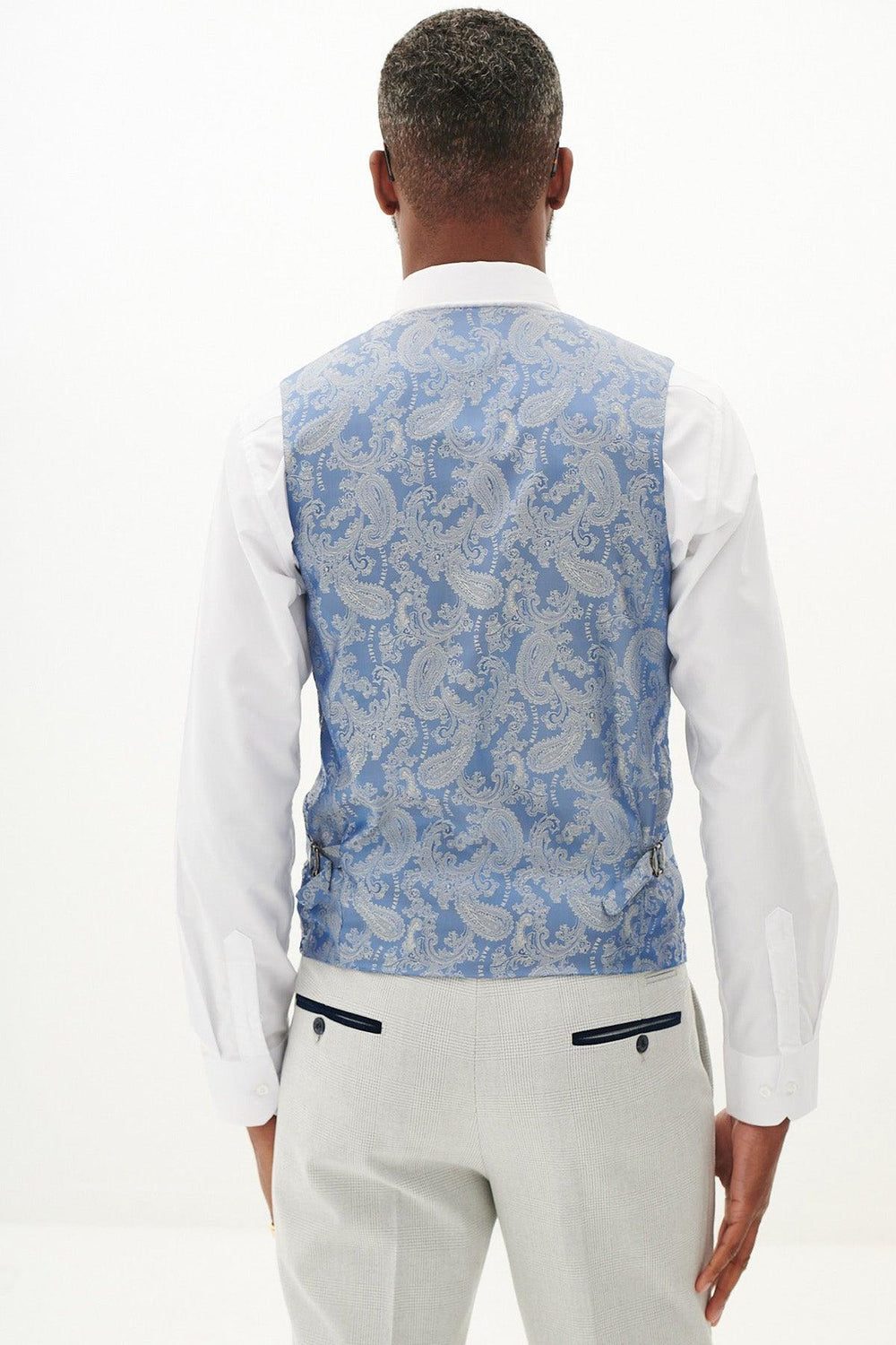 BROMLEY - Stone Single Breasted Check Waistcoat