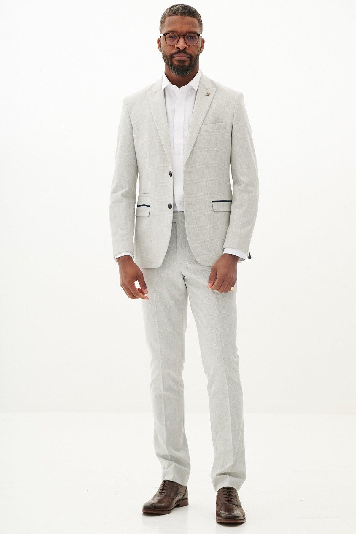 BROMLEY - Stone Check Two Piece Suit