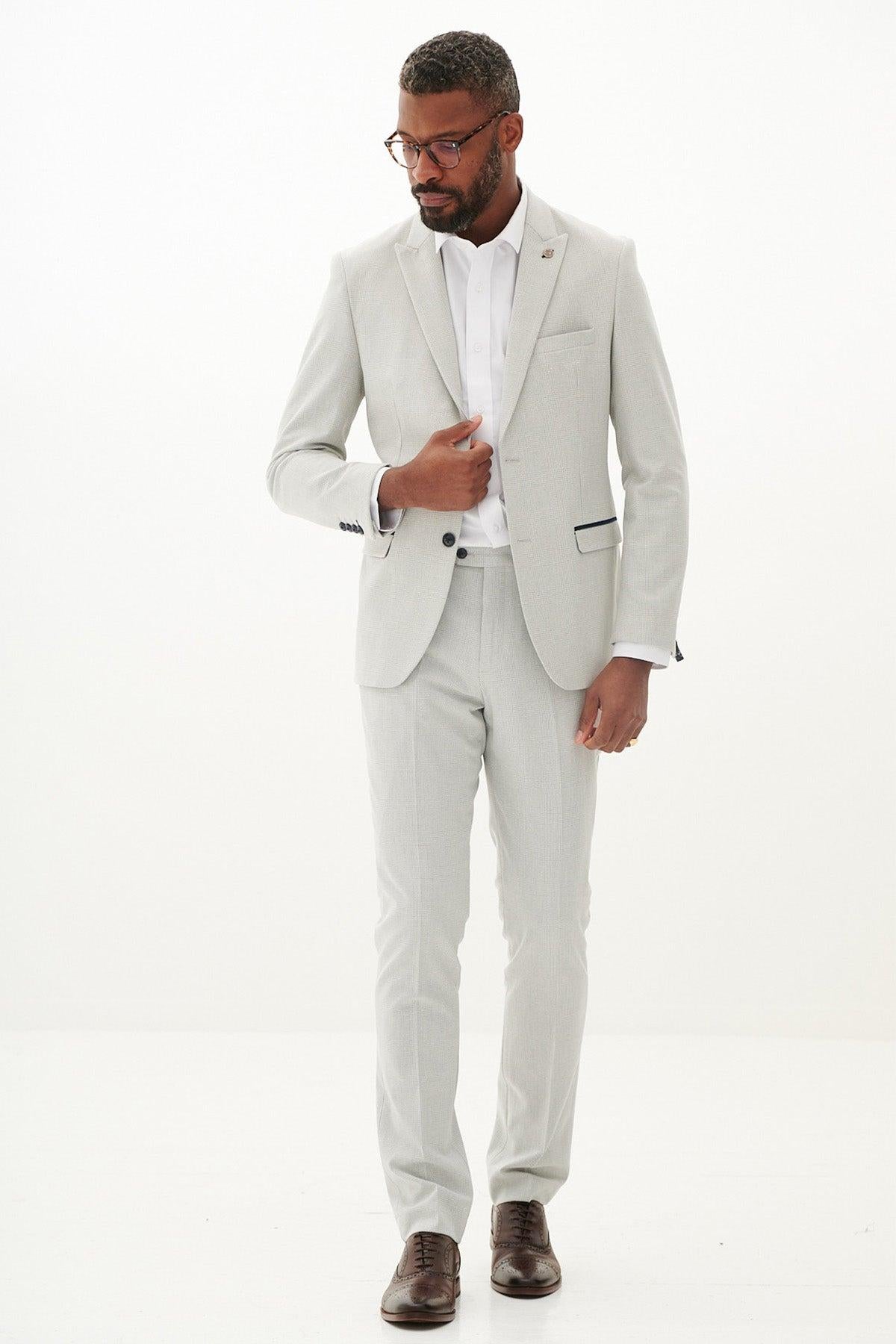 BROMLEY - Stone Check Two Piece Suit