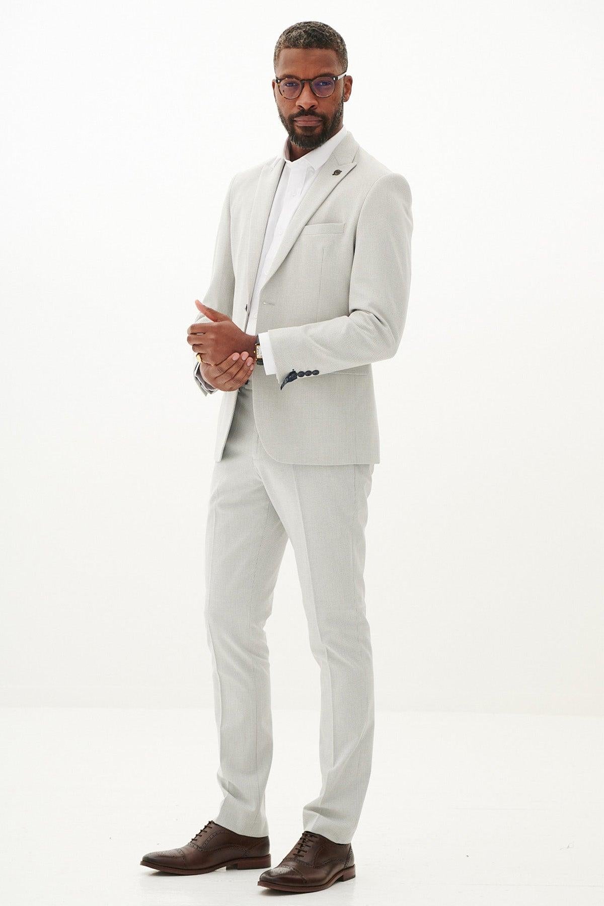 BROMLEY - Stone Check Two Piece Suit