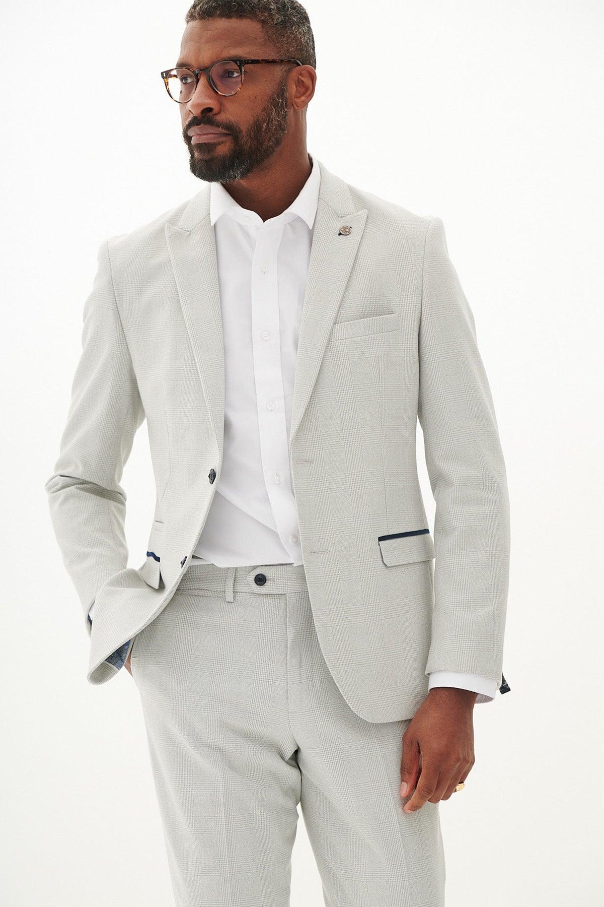 BROMLEY - Stone Check Two Piece Suit