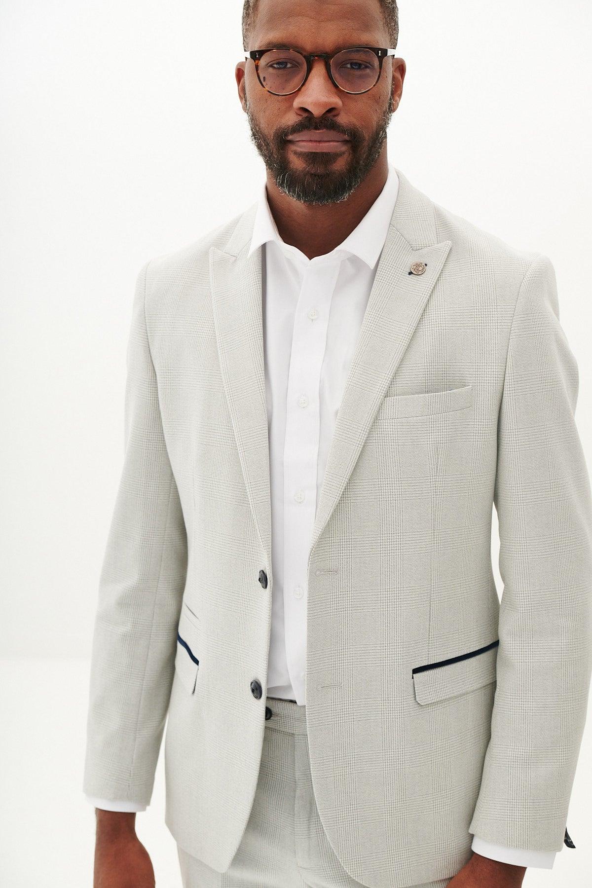 BROMLEY - Stone Check Two Piece Suit