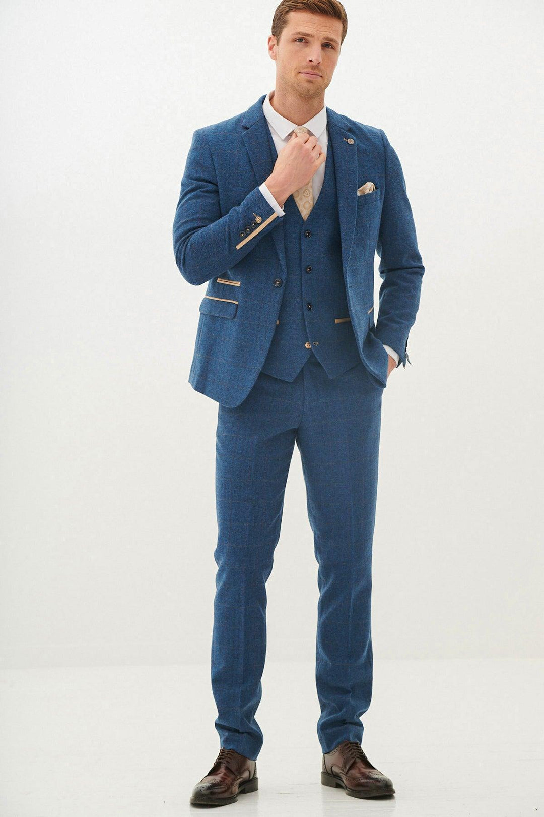 DION Blue Tweed Check Three Piece Suit - Main Image