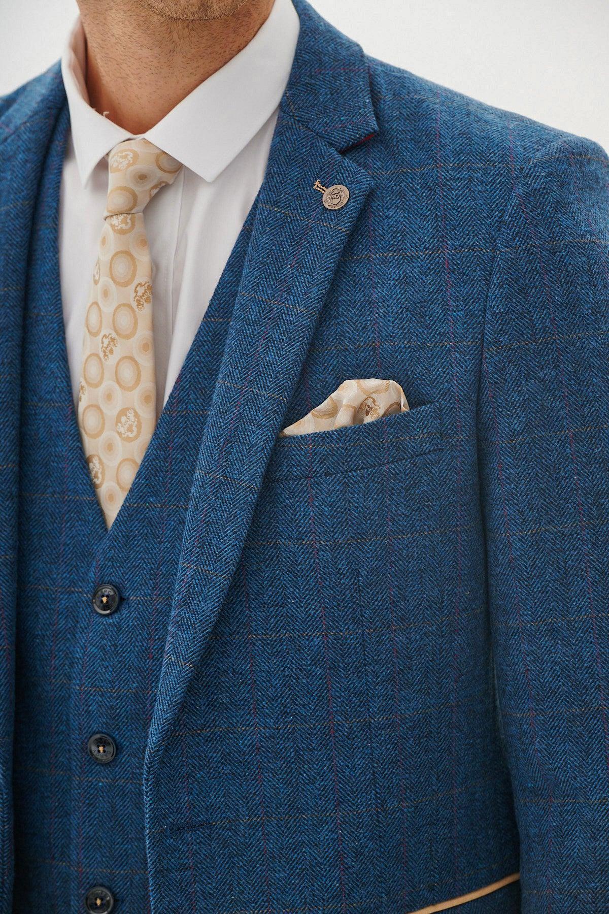 DION - Blue Tweed Check Three Piece Suit