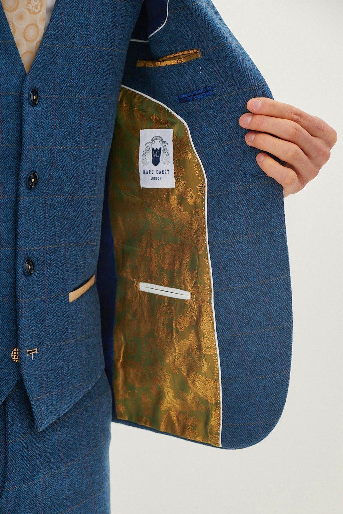 DION - Blue Tweed Check Three Piece Suit