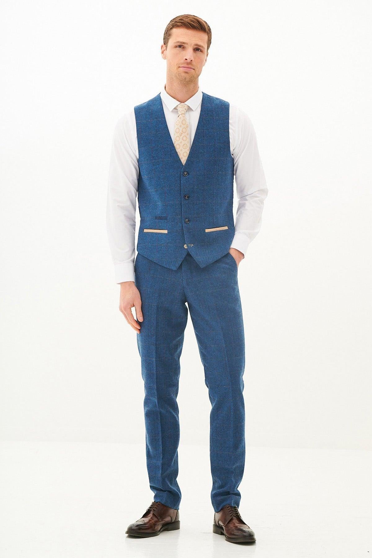LEN DION - Blue Tweed Check Waistcoat