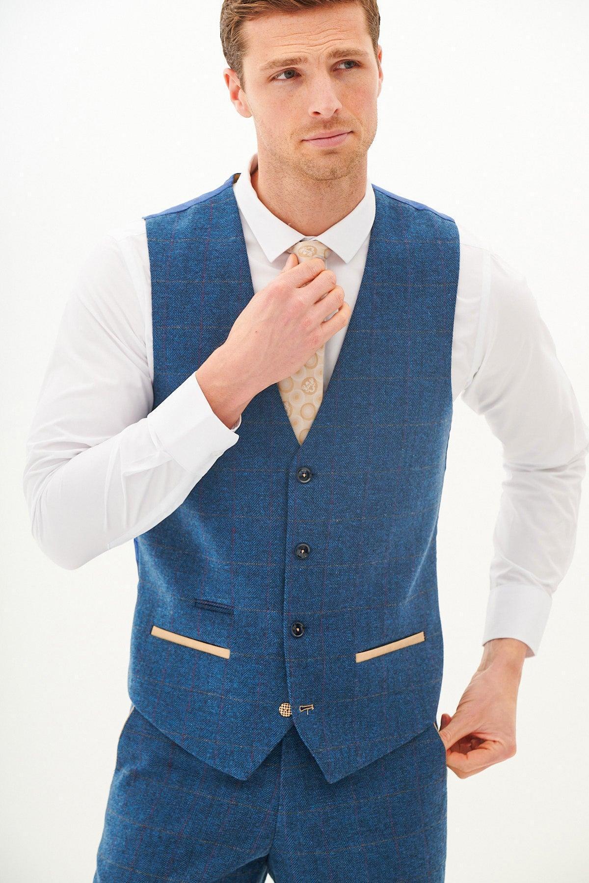 LEN DION - Blue Tweed Check Waistcoat
