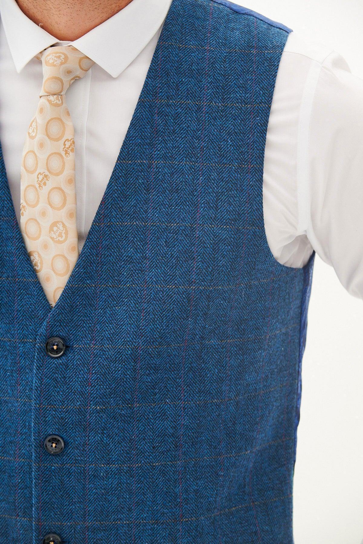 DION - Blue Tweed Check Three Piece Suit
