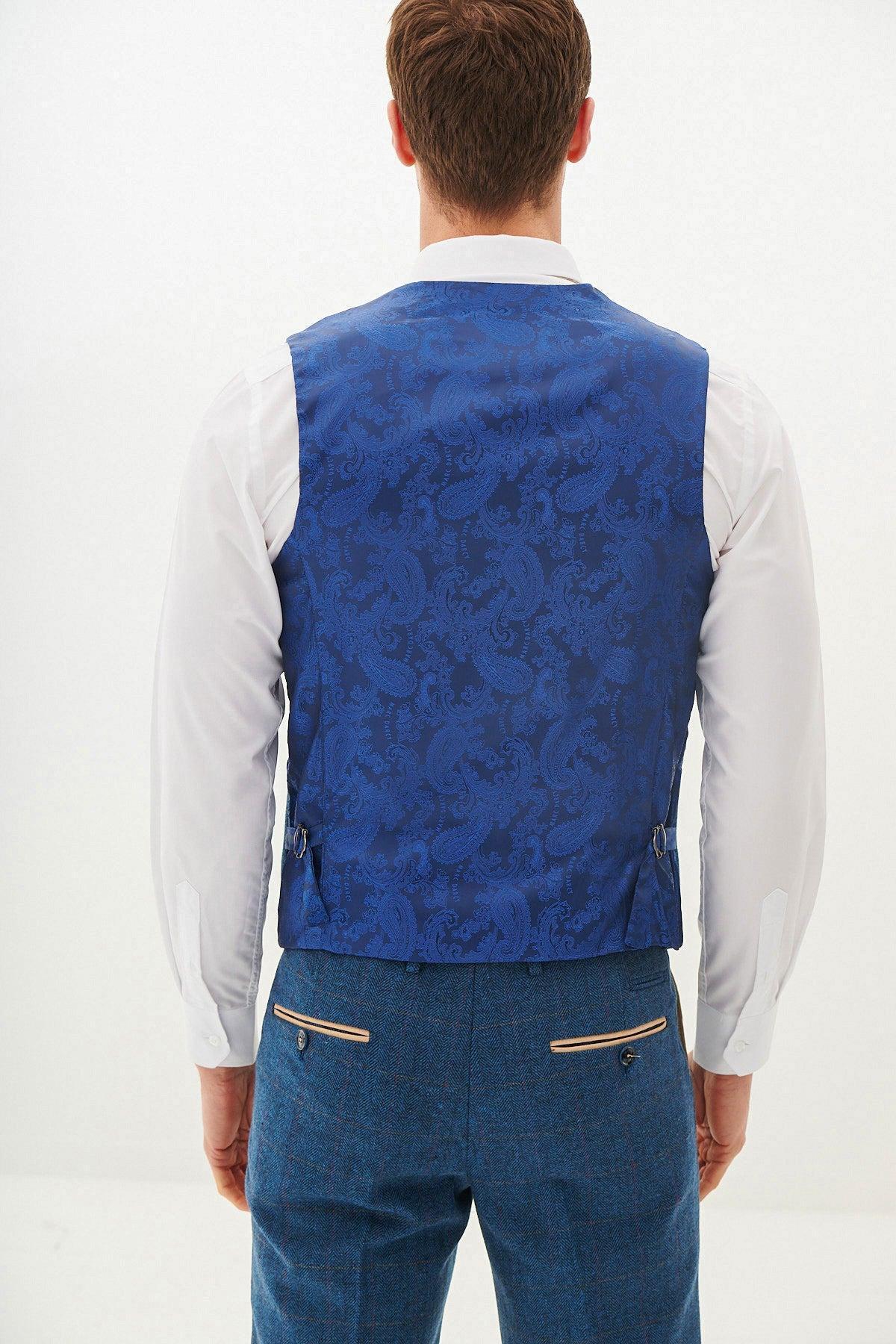 DION - Blue Tweed Check Three Piece Suit