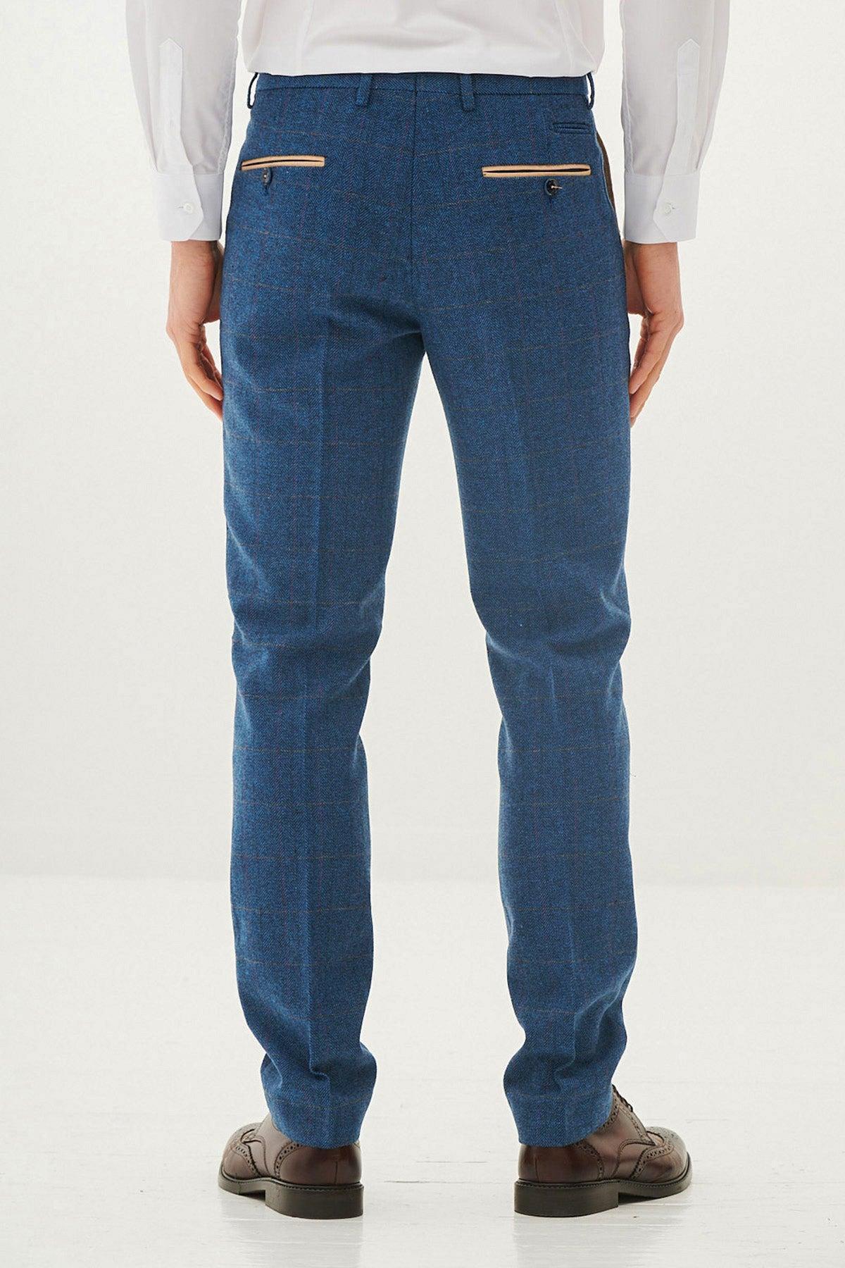 Blue Tweed Herringbone Trouser | Blue Tweed Trouser | Marc Darcy