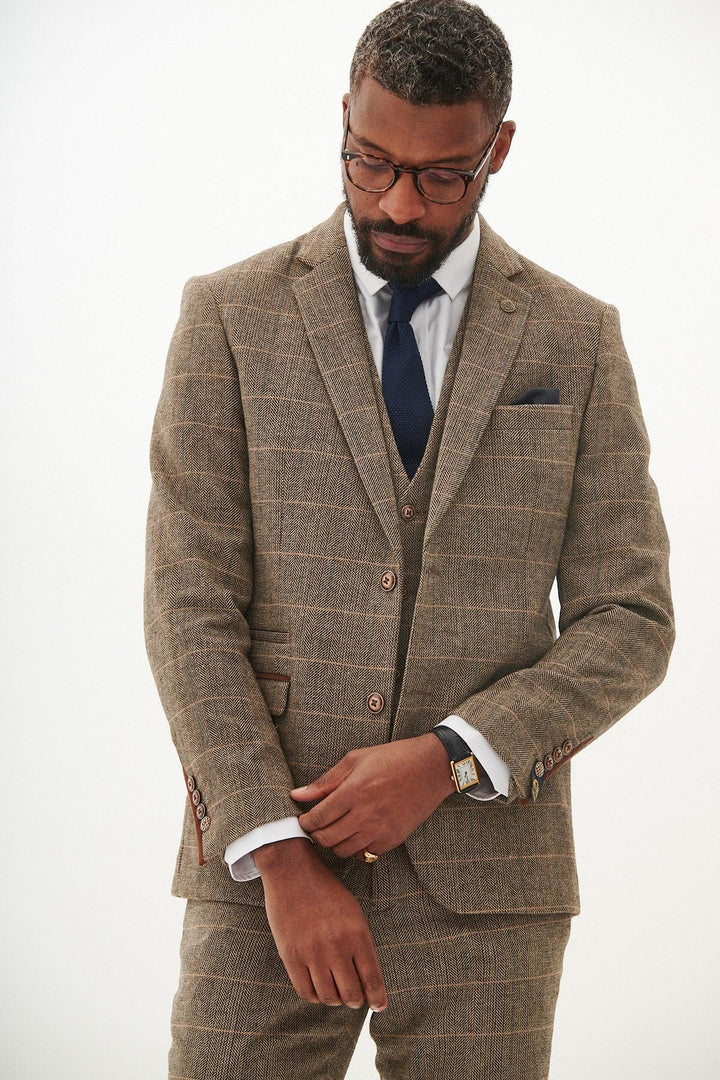 TED - Tan Tweed Check Three Piece Suit