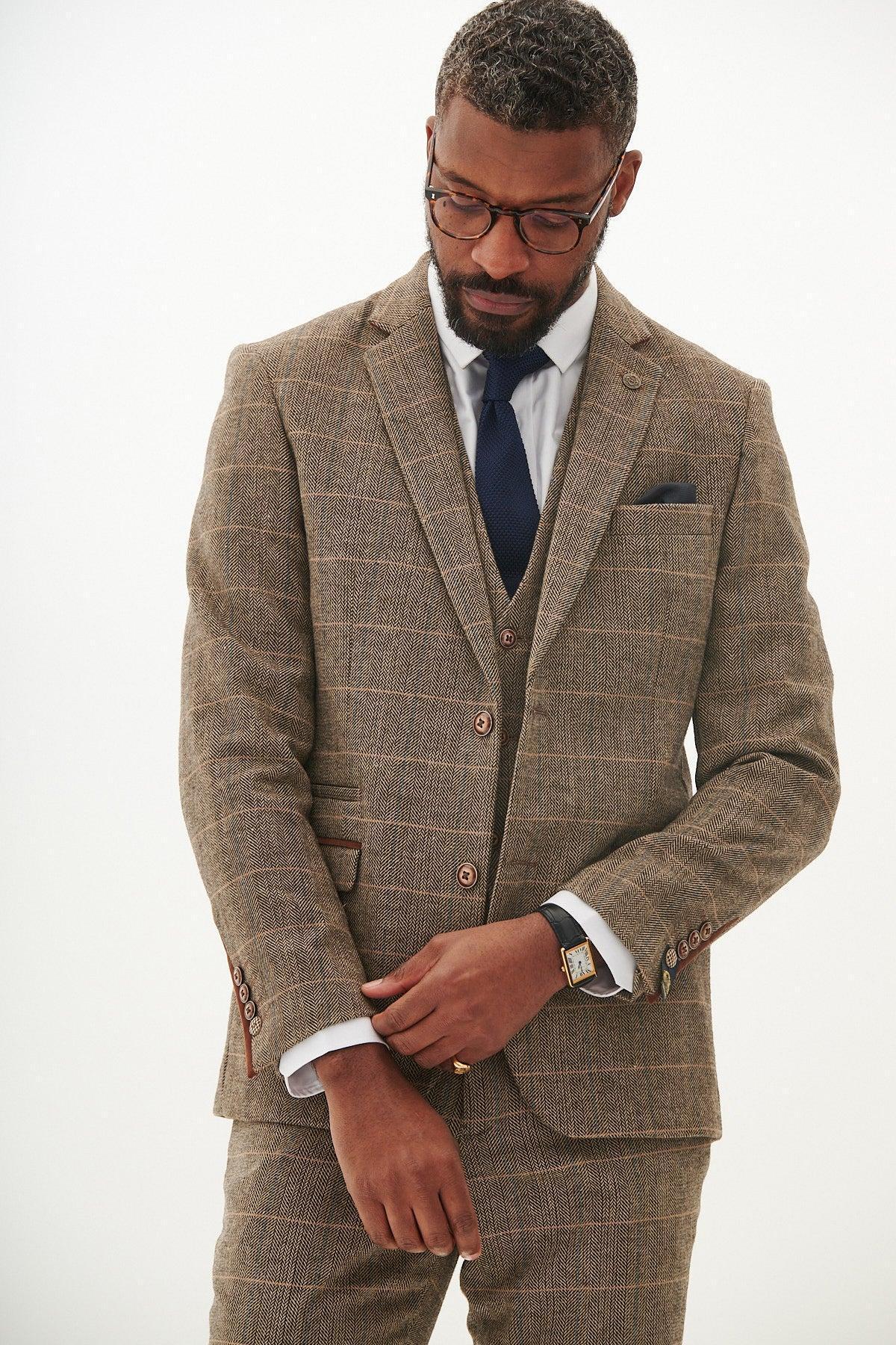 クラネMINAMI TANAKA×CLANE OVER TWEED COAT 1 Tweed Check Blazer | Tan Tweed Blazer For Men | Marc Darcy