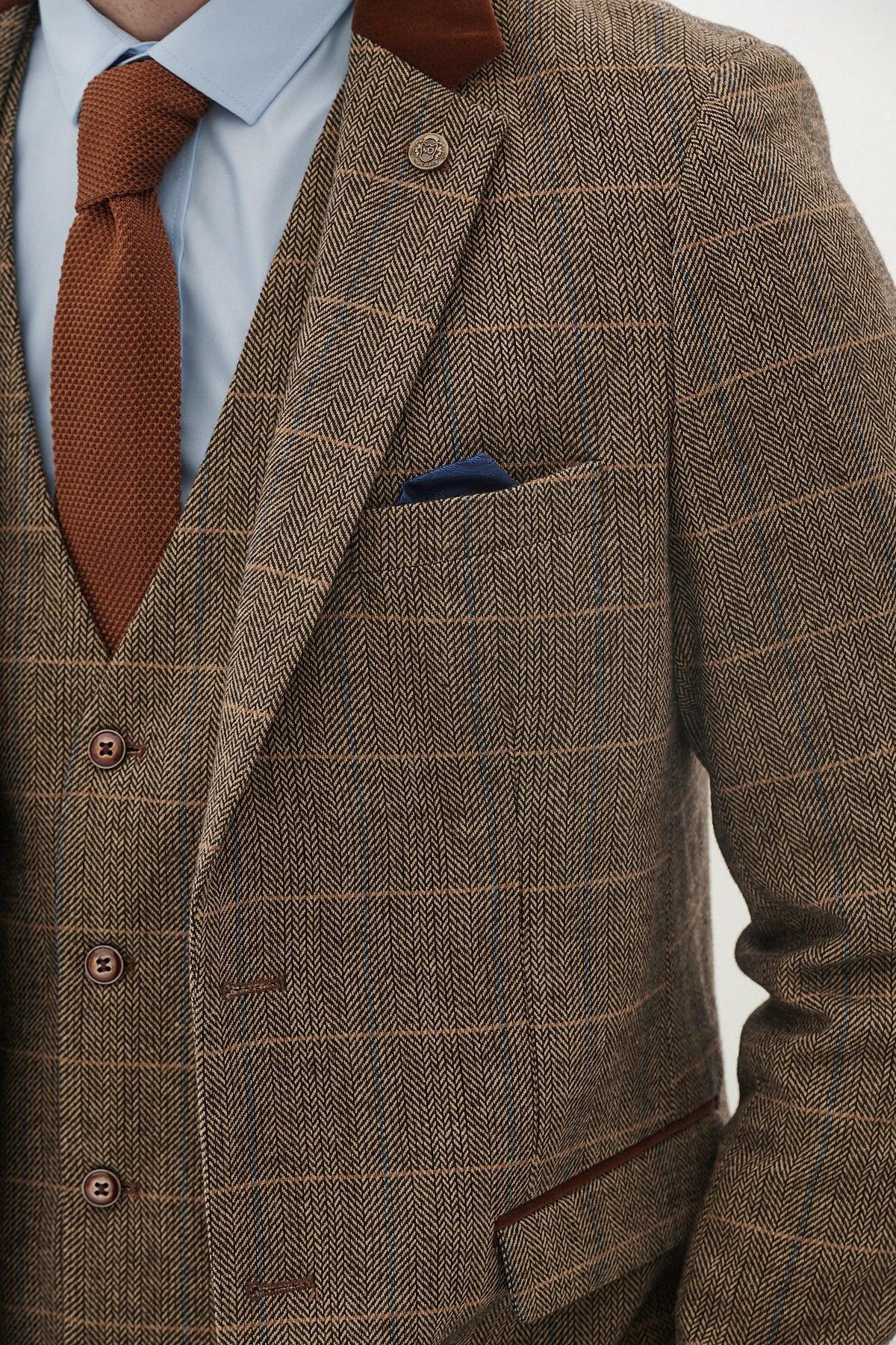 DX7 - Tan Tweed Check Three Piece Suit