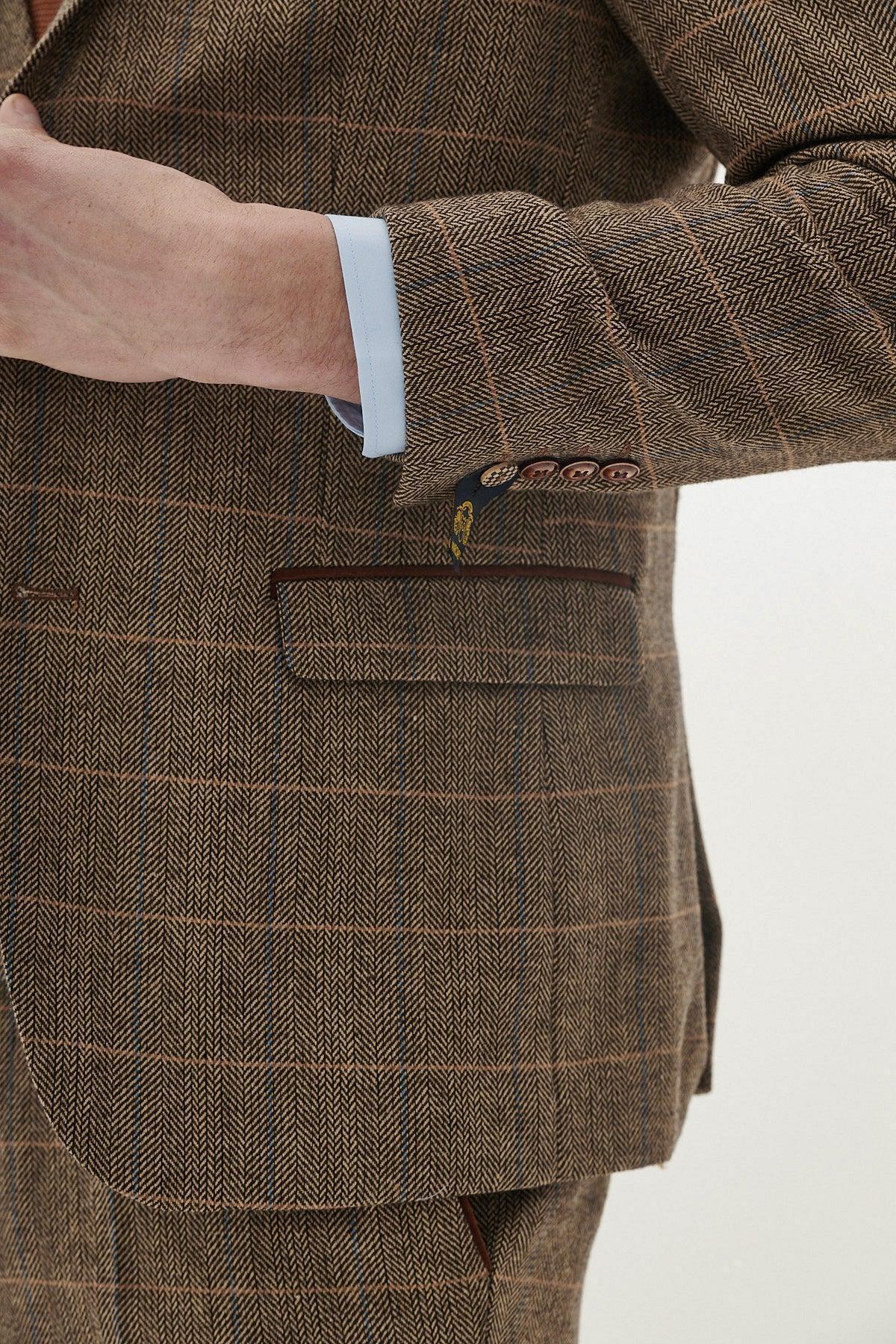 DX7 - Tan Tweed Check Three Piece Suit