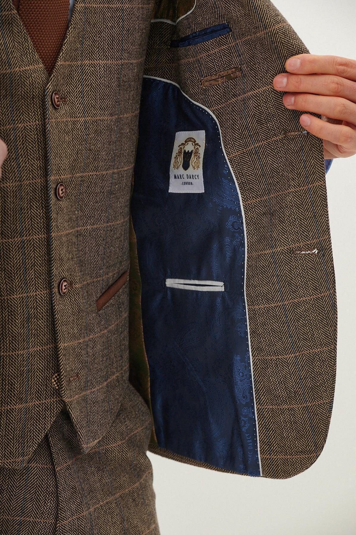 DX7 - Tan Tweed Check Three Piece Suit