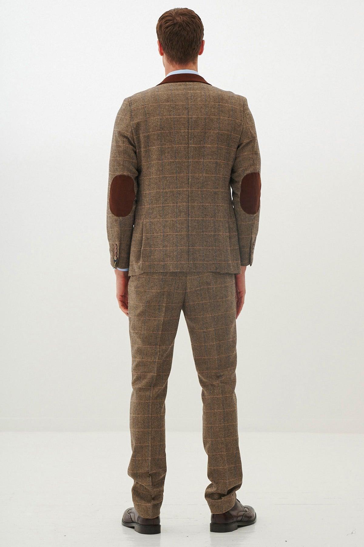 DX7 - Tan Tweed Check Three Piece Suit