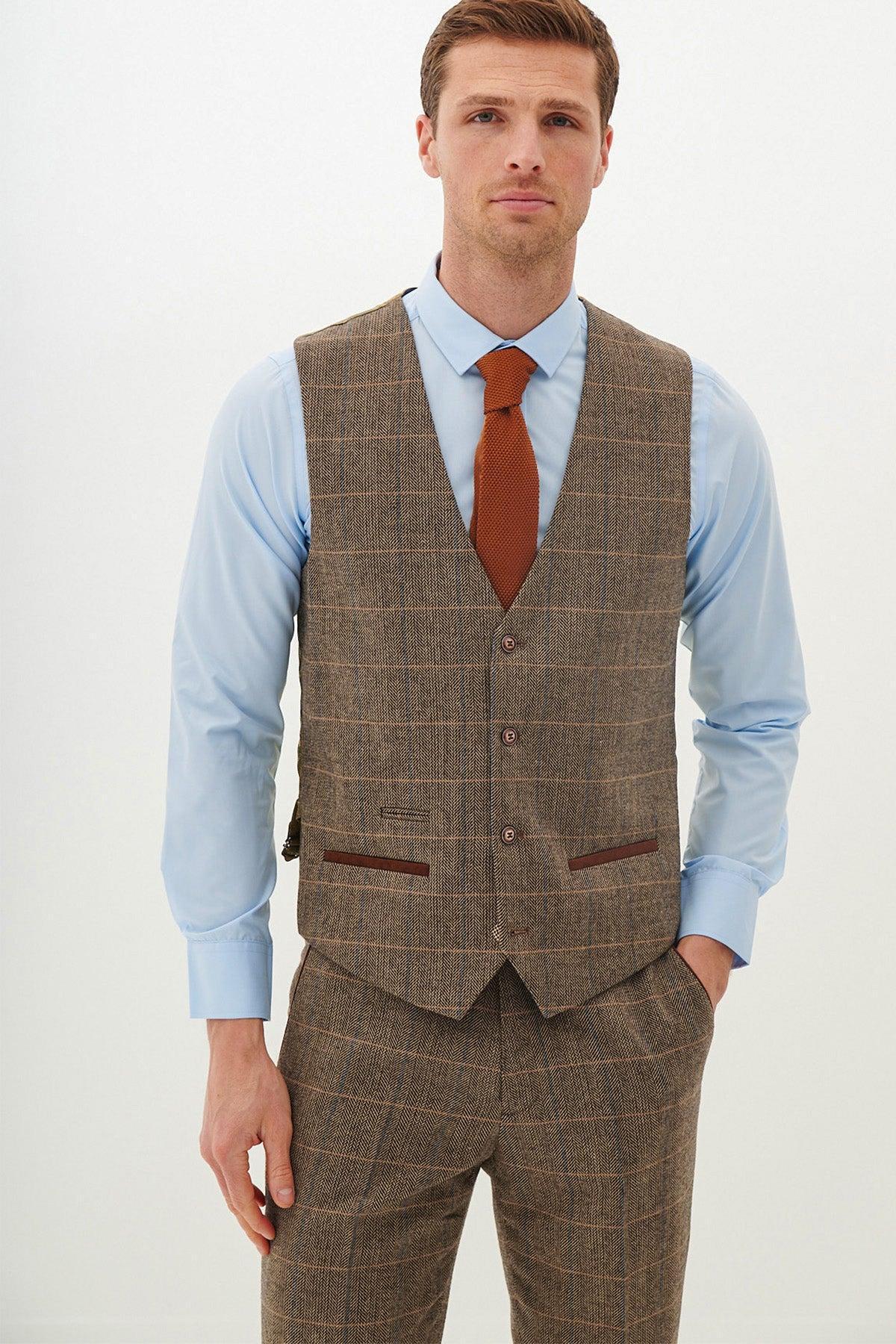 DX7 - Tan Tweed Check Three Piece Suit