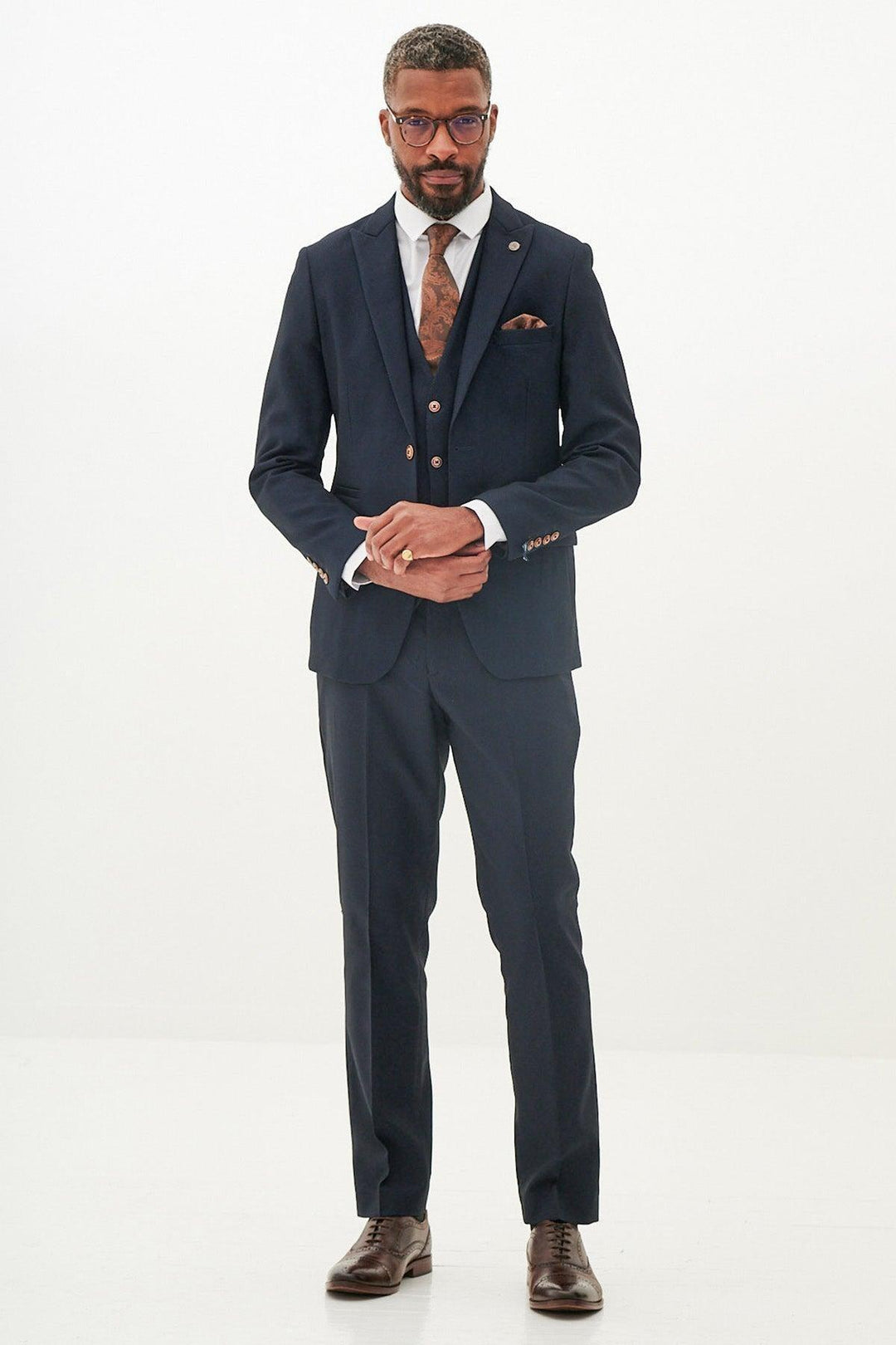 MAX Navy Diamond Print Three Piece Suit – Marc Darcy