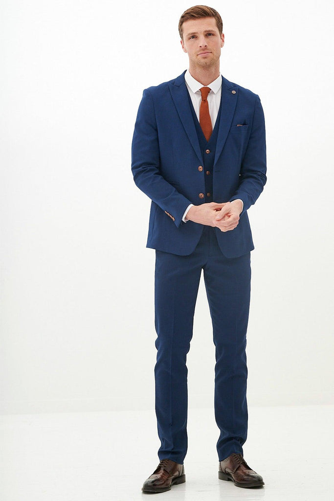 MAX Royal Blue Three Piece Suit Contrast Buttons