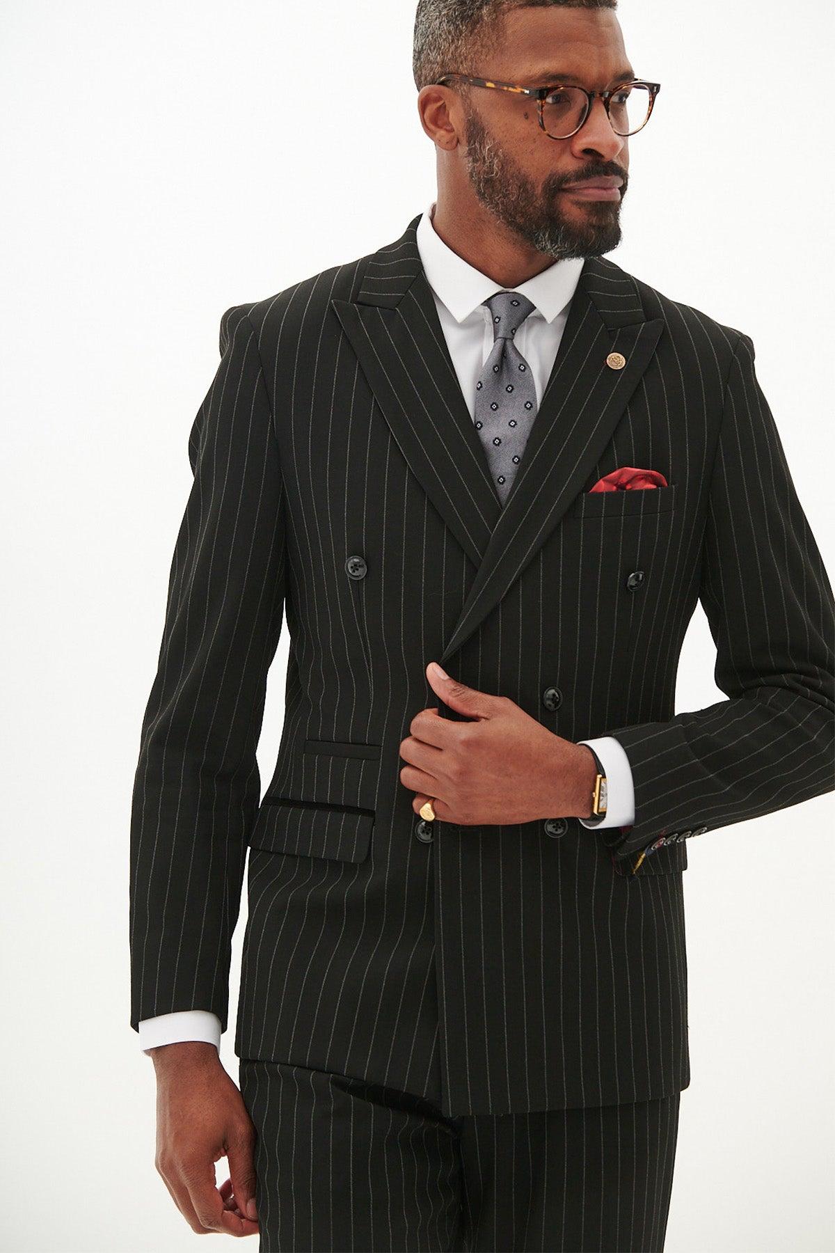 ATHLETIC FORMAL DOUBLE SUIT ブラック XL ROCCO - Black Pinstripe Double Breasted Blazer – Marc Darcy