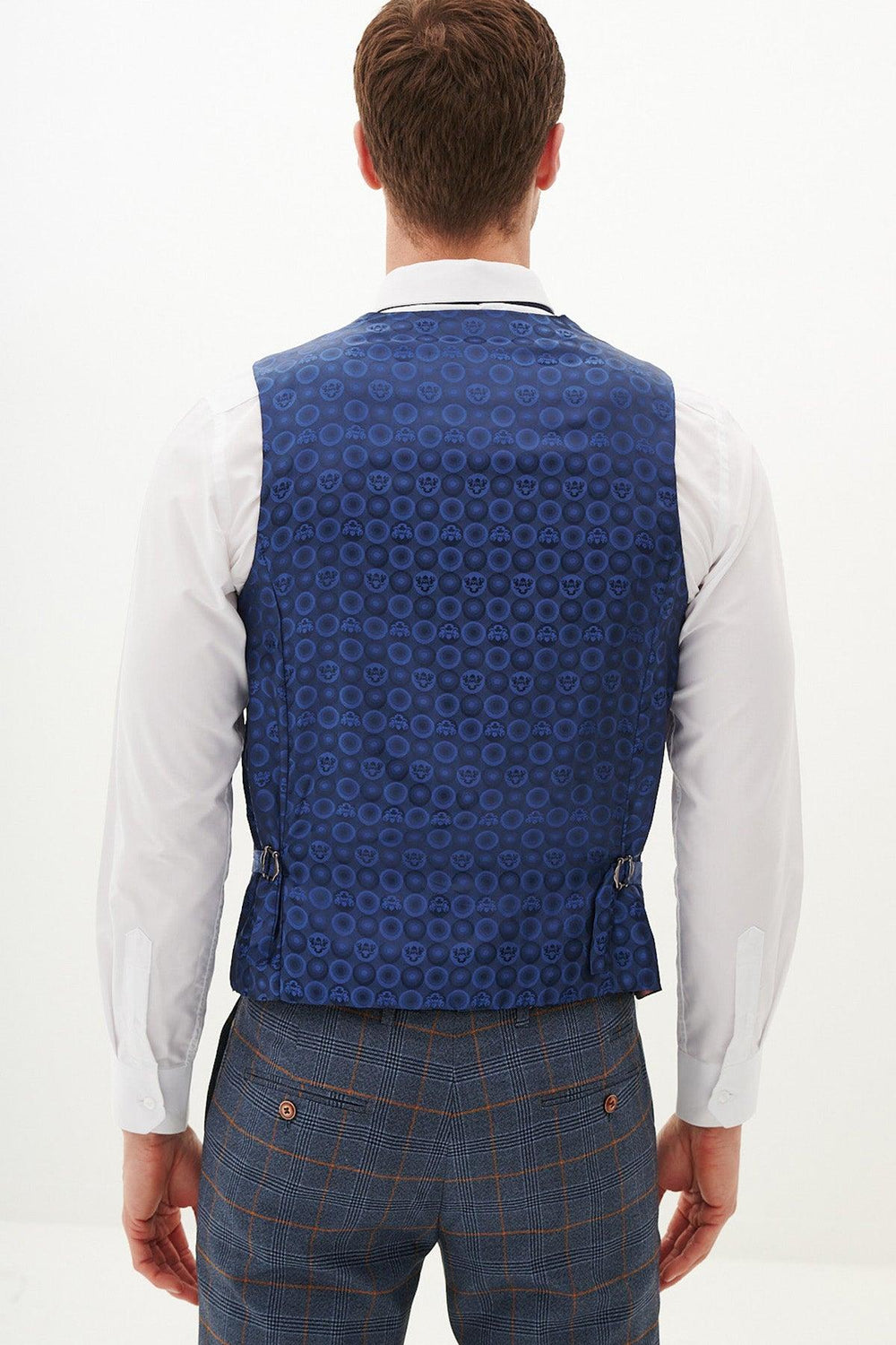 JENSON - Sky Blue Check Double Breasted Waistcoat