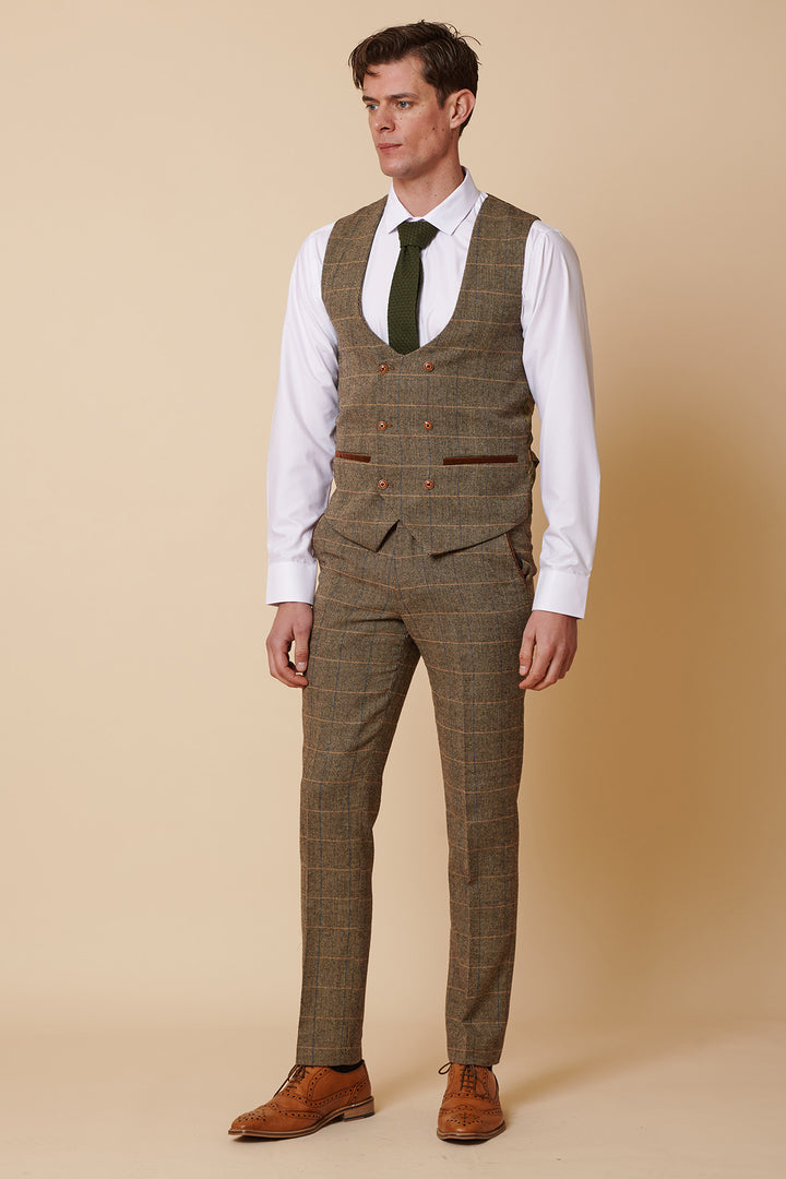 TED - Tan Tweed Check Double Breasted Waistcoat