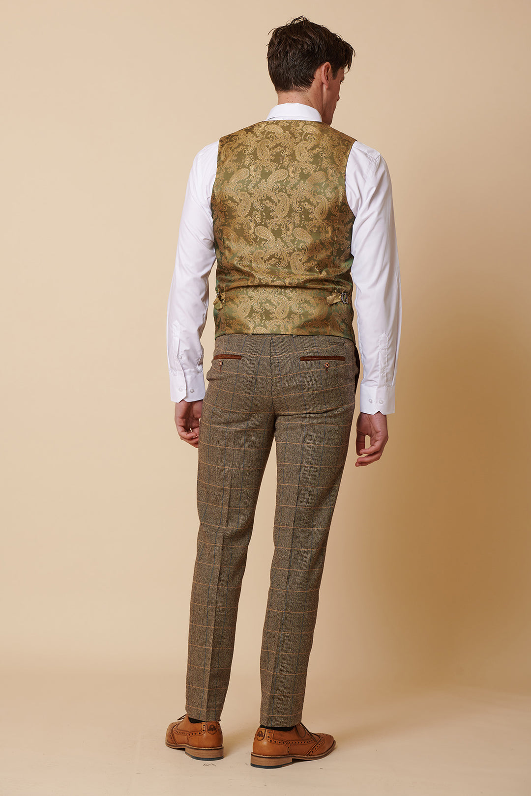 TED - Tan Tweed Check Double Breasted Waistcoat