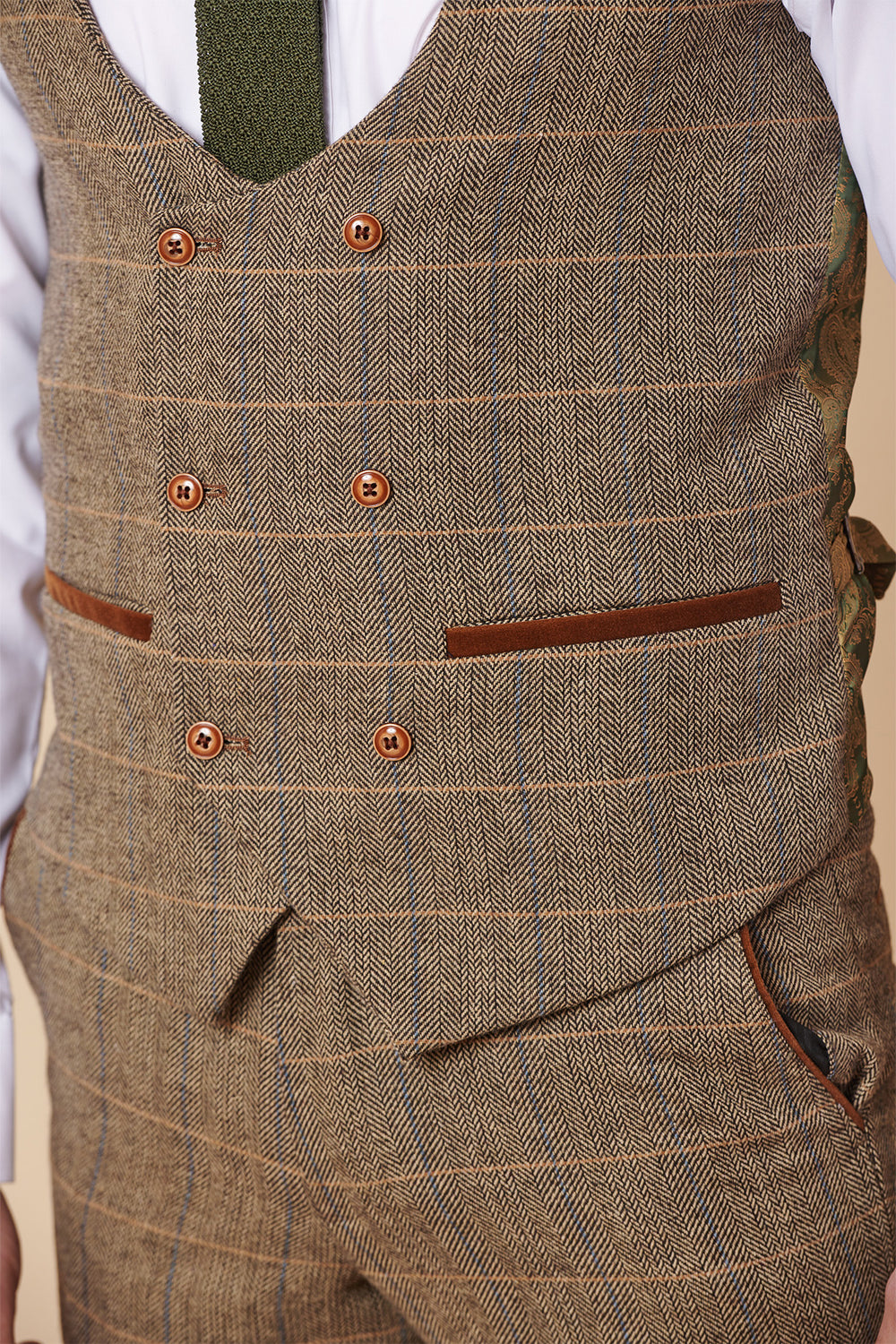 TED - Tan Tweed Check Double Breasted Waistcoat