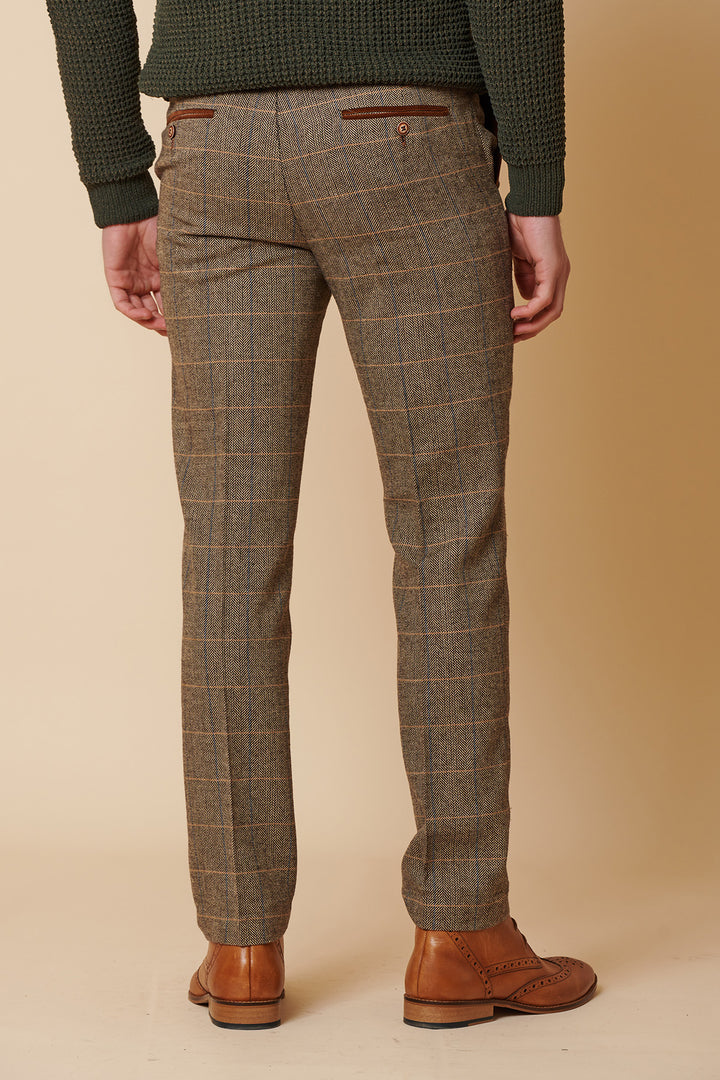 TED - Tan Tweed Check Three Piece Suit with Double Breasted Waistcoat