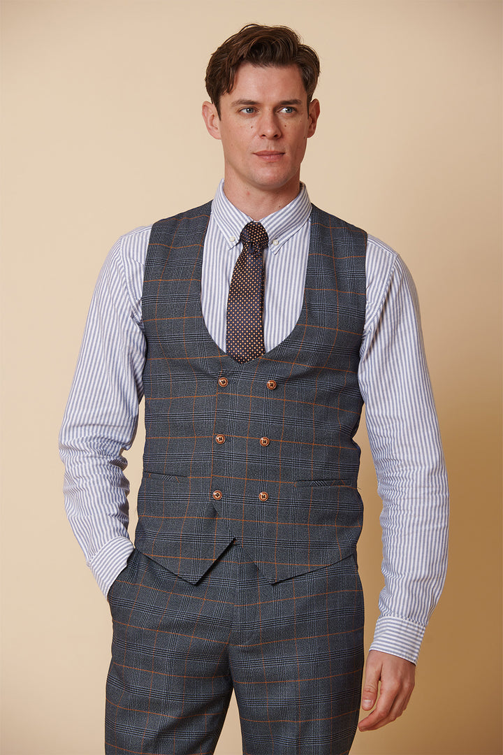 JENSON - Sky Blue Check Suit with Double Breasted Waistcoat