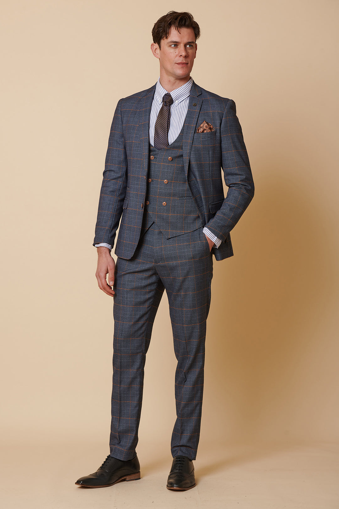 JENSON - Sky Blue Check Suit with Double Breasted Waistcoat