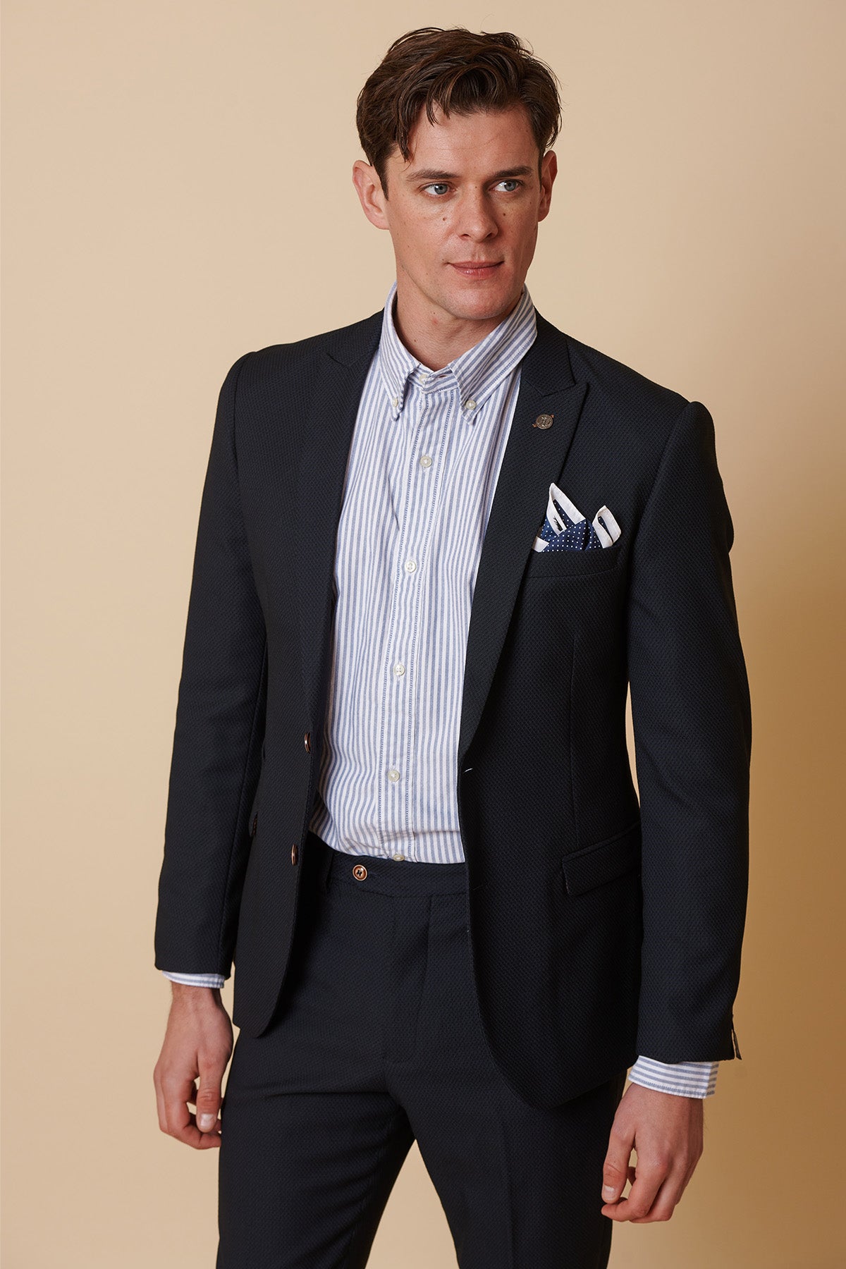 MAX - Navy Blue Blazer with Contrast Buttons – Marc Darcy