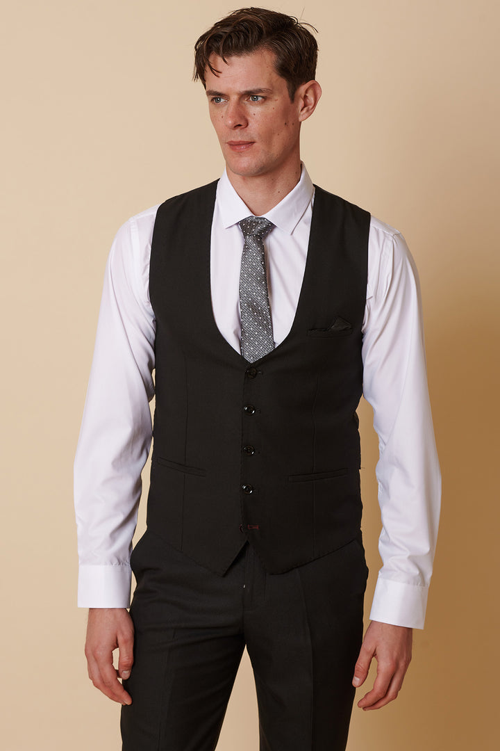 DANNY - Black Single Breasted Waistcoat