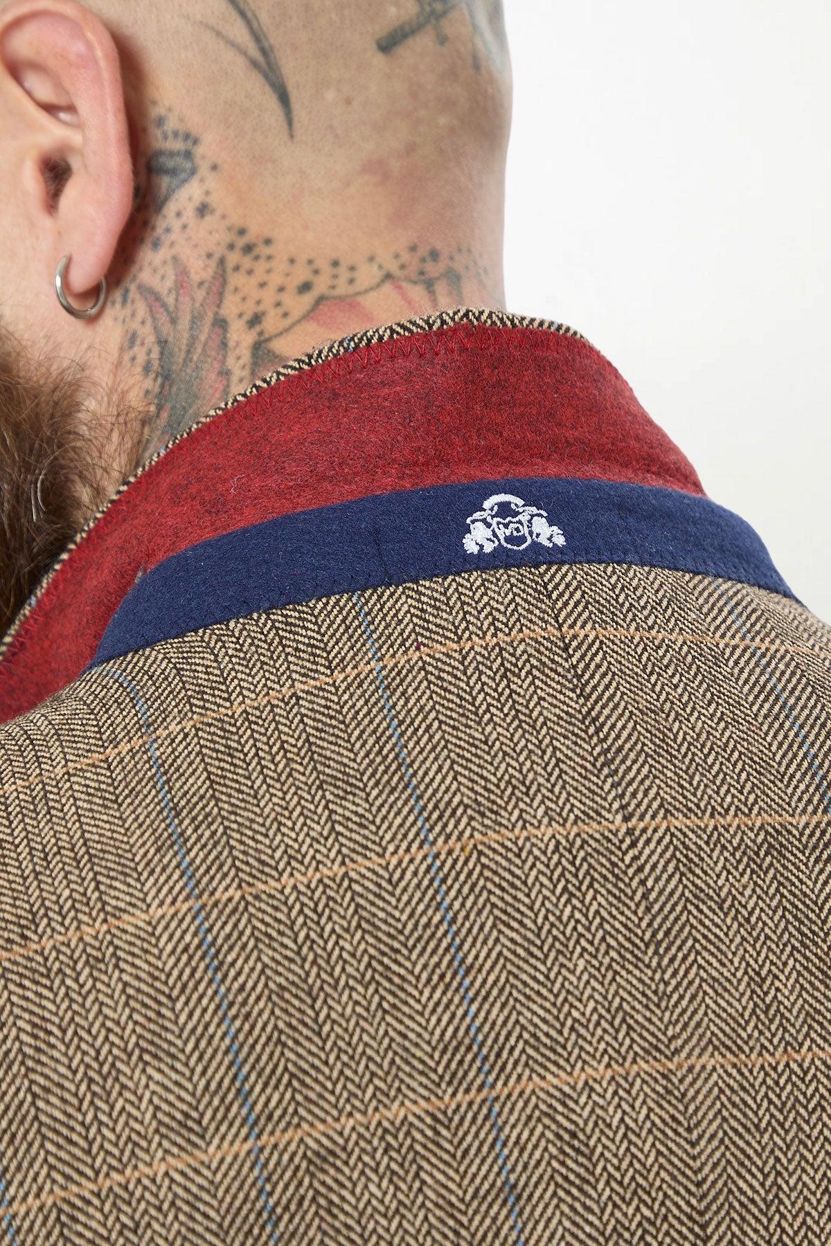 TED - Tan Tweed Check Three Piece Suit with Double Breasted Waistcoat