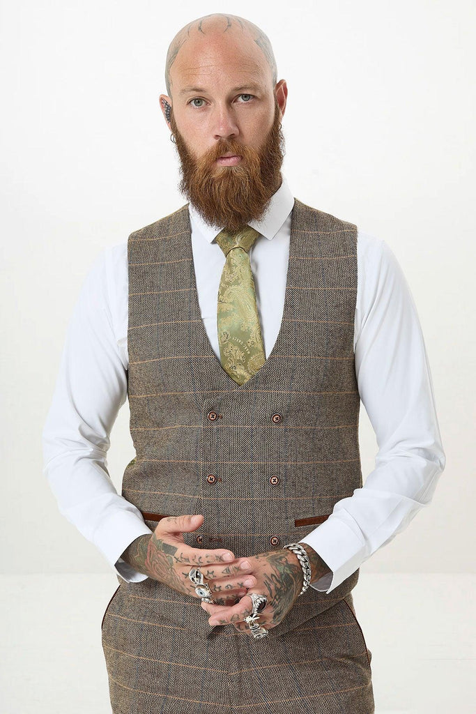 TED Tweed Check Double Breasted Waistcoat