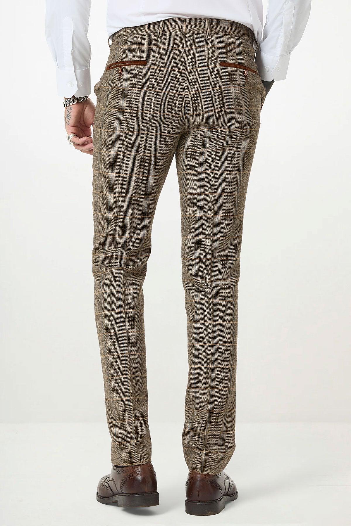 TED - Tan Tweed Check Three Piece Suit with Double Breasted Waistcoat