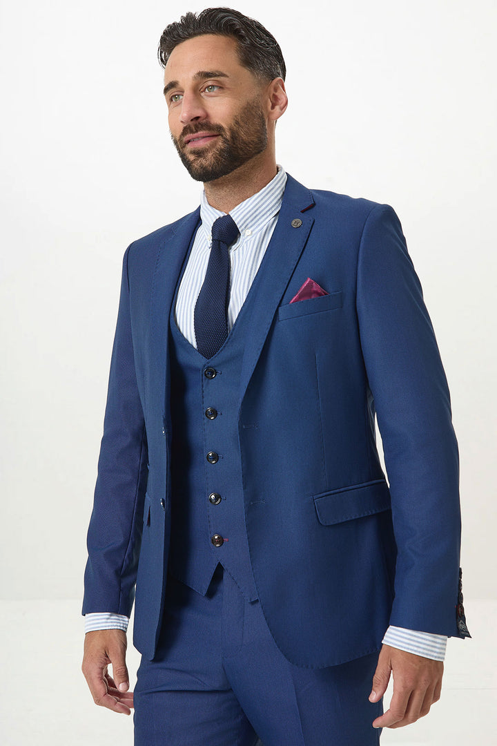 DANNY - Royal Blue Three Piece Suit With Single Breasted Waistcoat