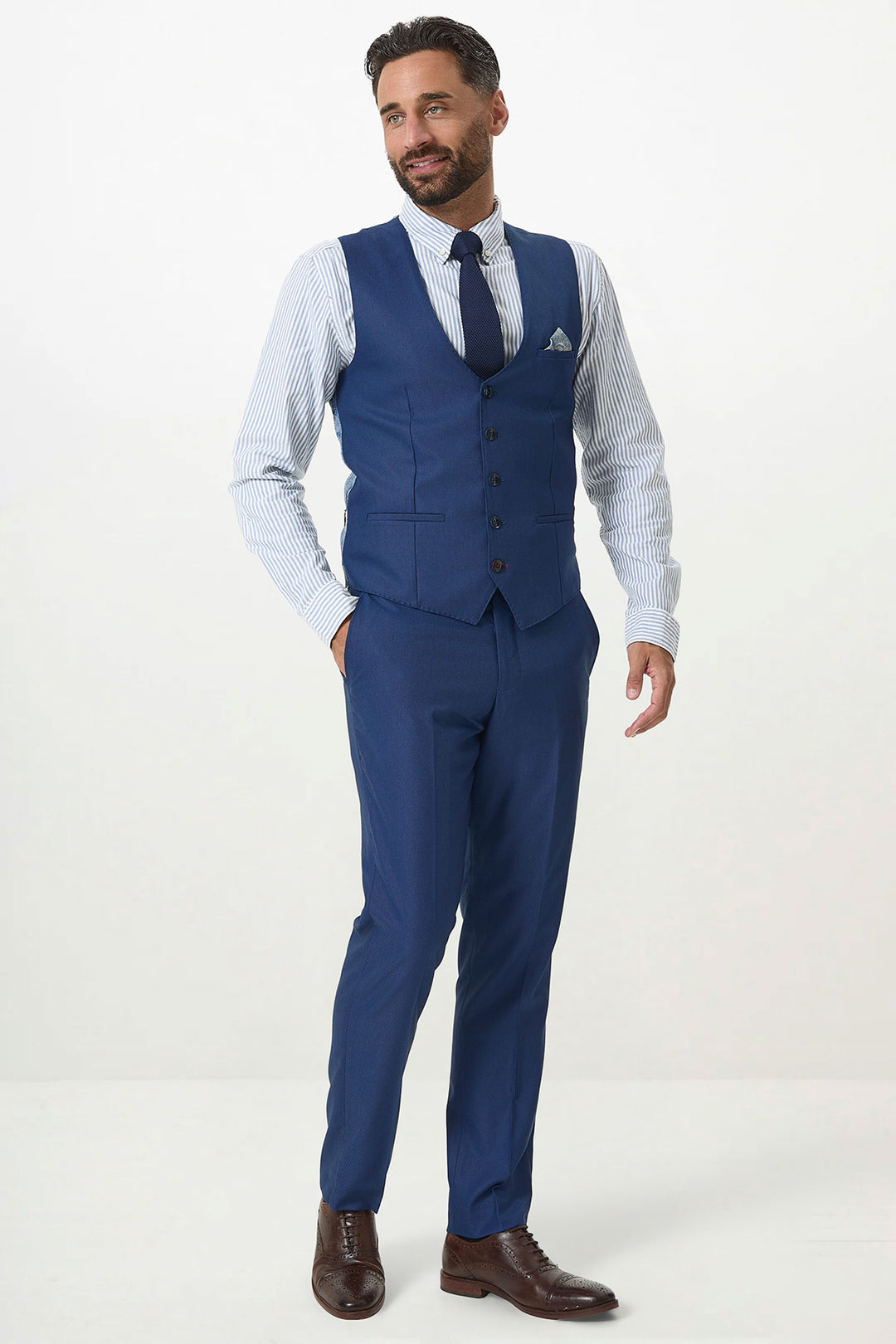 DANNY - Royal Blue Three Piece Suit With Single Breasted Waistcoat