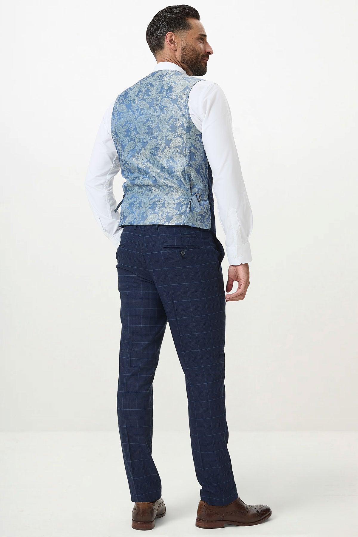 EDINSON - Navy Sky Check Single Breasted Waistcoat