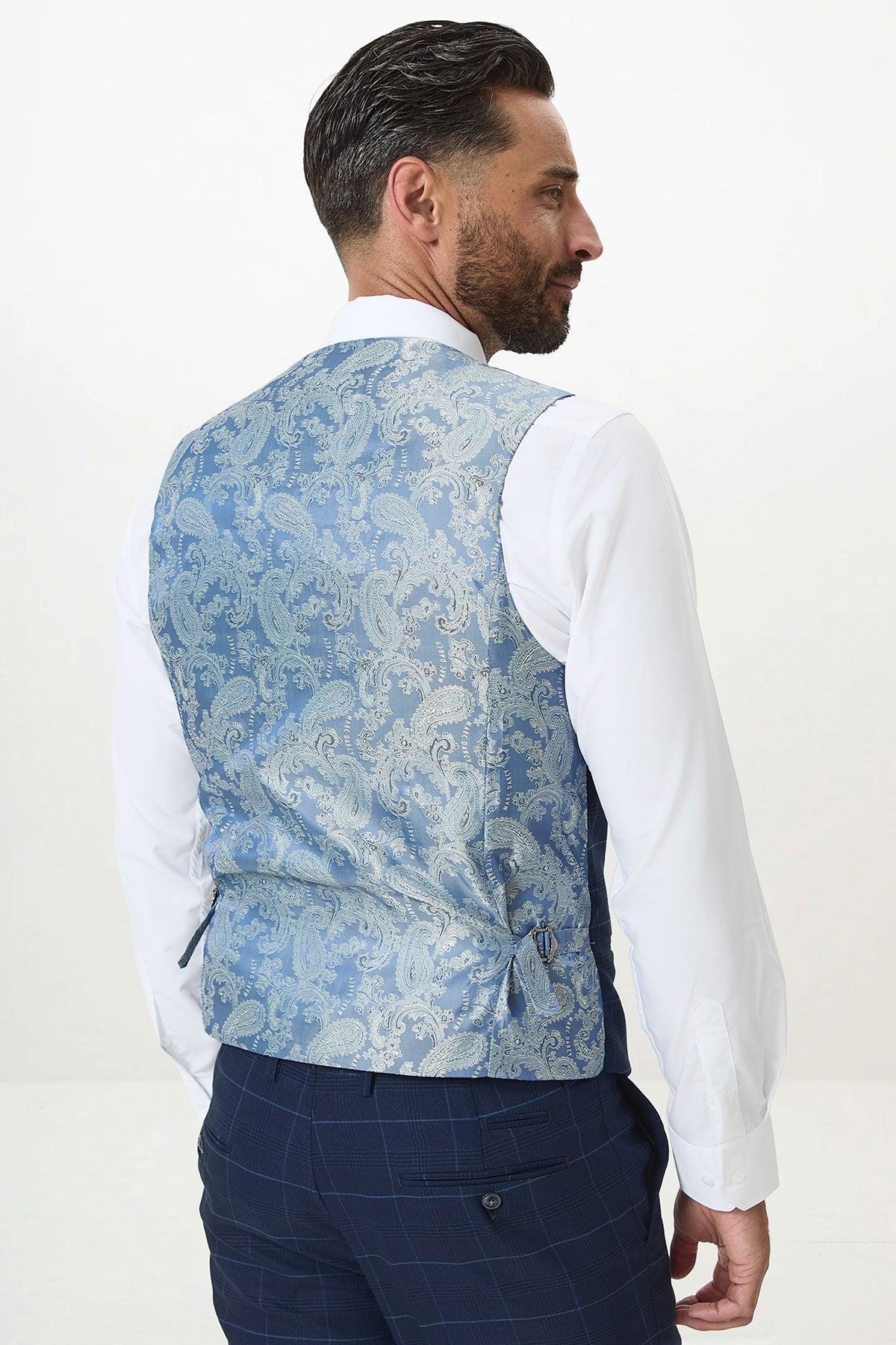 EDINSON - Navy Sky Check Single Breasted Waistcoat
