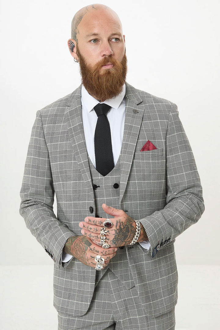 ROSS - Grey Check Three Piece Suit