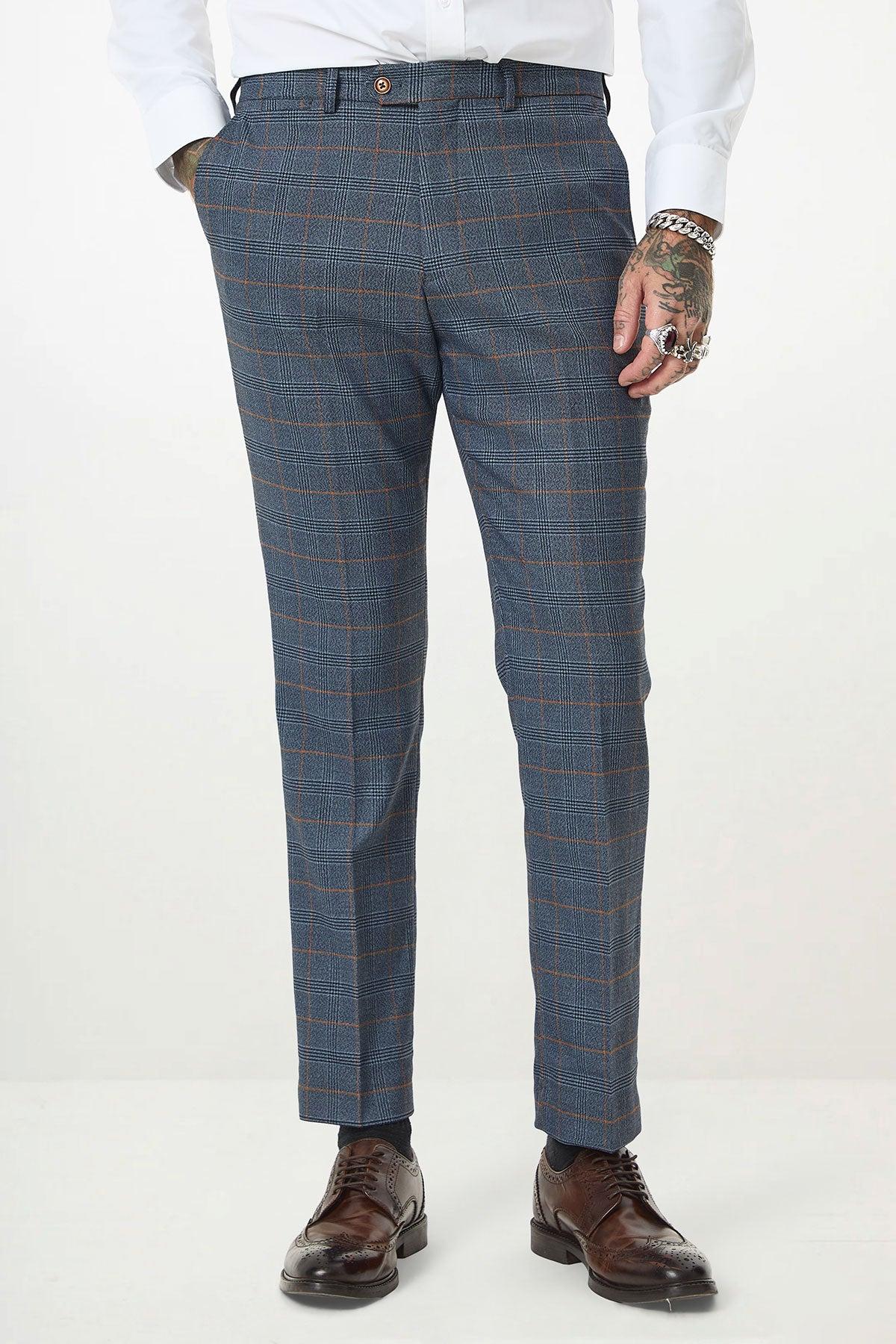 JENSON - Sky Blue Check Trousers