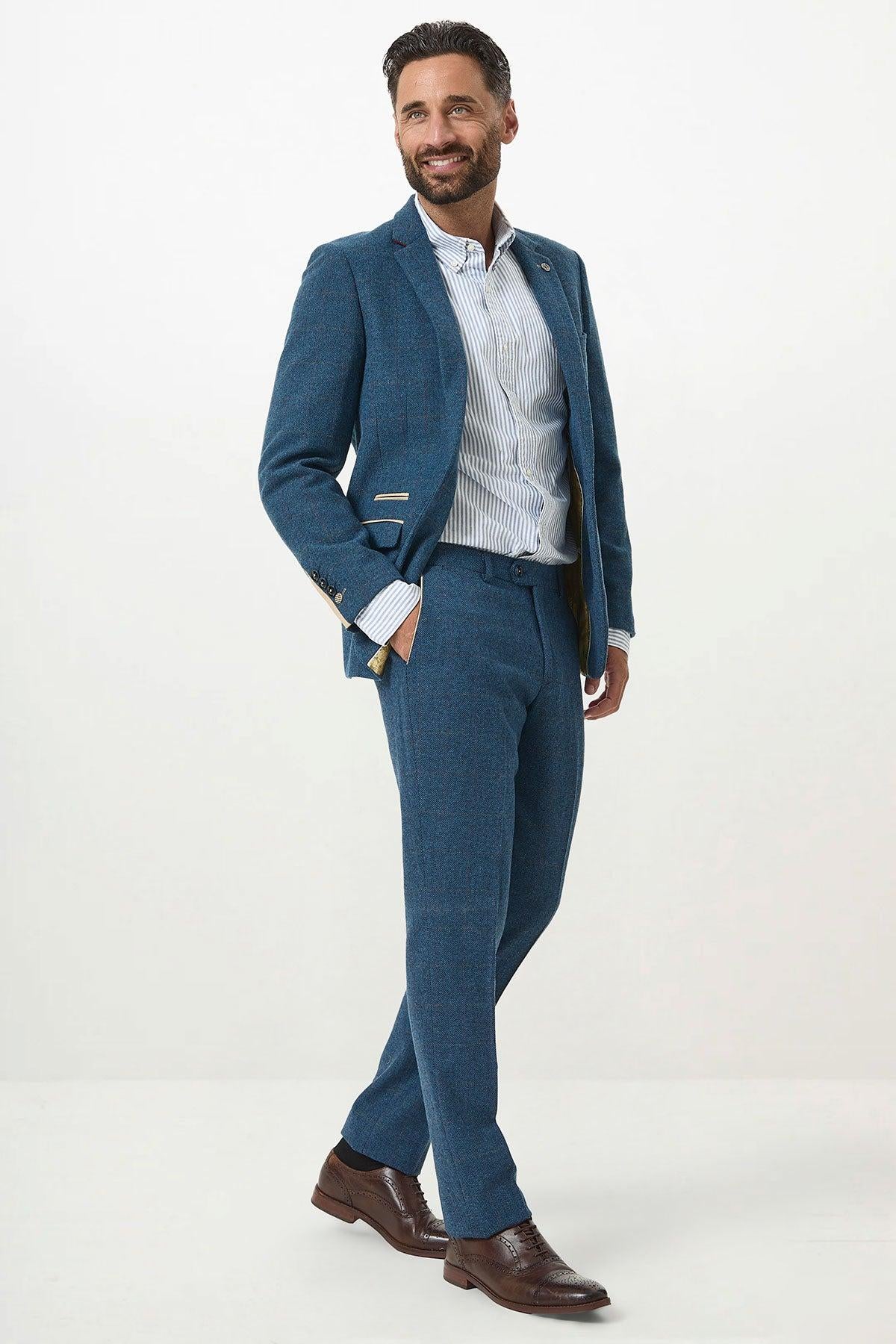 DION - Blue Tweed Check Two Piece Suit