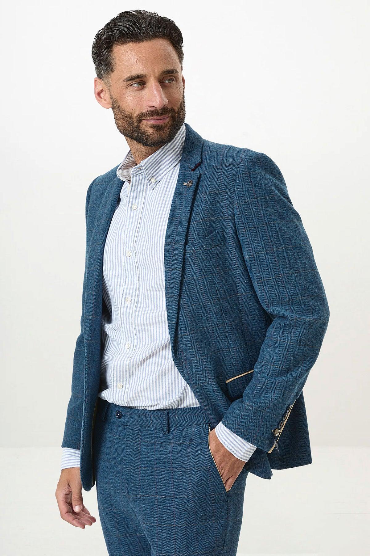 DION - Blue Tweed Check Two Piece Suit