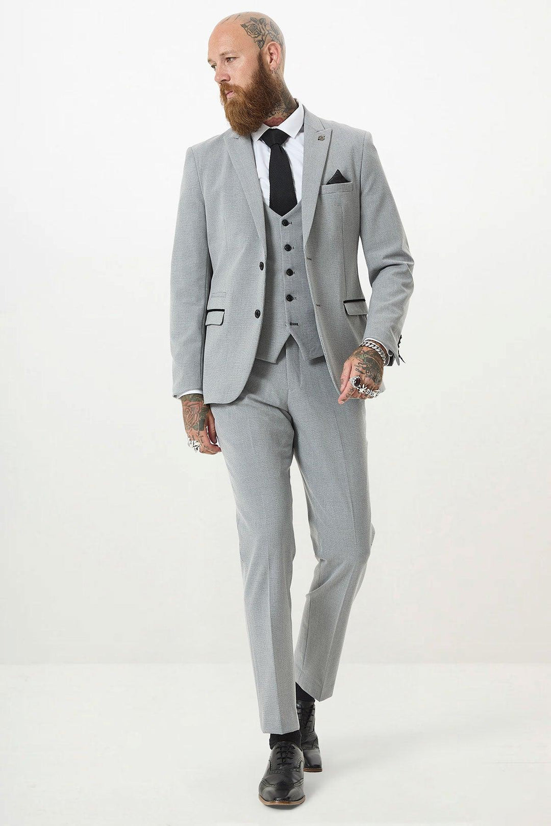 BROMLEY - Silver Grey Check Three Piece Suit