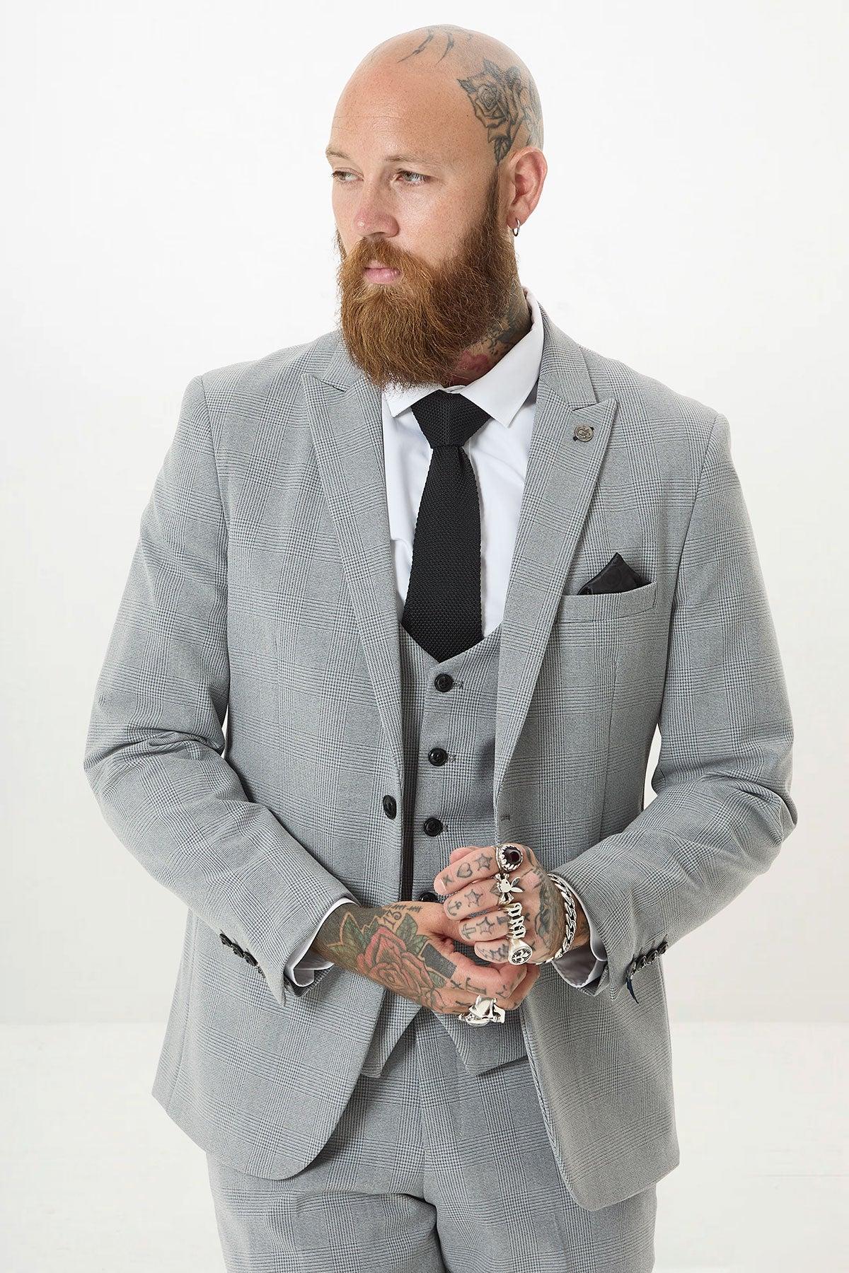 BROMLEY - Silver Grey Check Three Piece Suit – Marc Darcy
