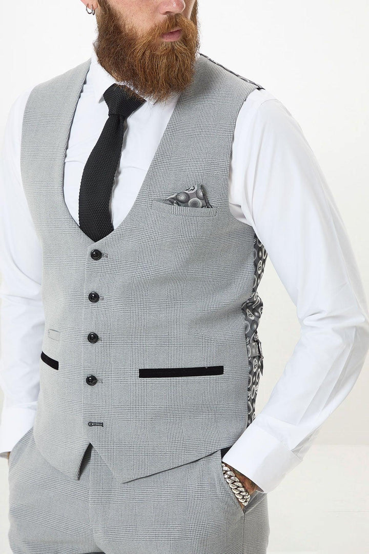 BROMLEY - Silver Grey Check Three Piece Suit